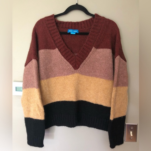 Anthropologie Sweaters - M.I.H Wool & Alpaca Blend V-Neck Striped Sweater Size Small